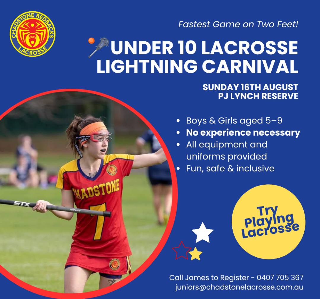 Under 10 Lacrosse Lightning Carnival — Sunday 16 August, PJ Lynch Reserve